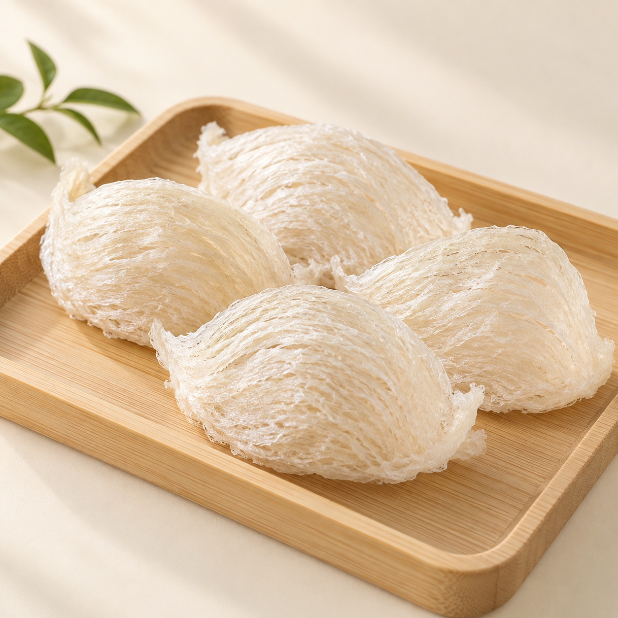 Tổ yến thô đặt trên khay tre